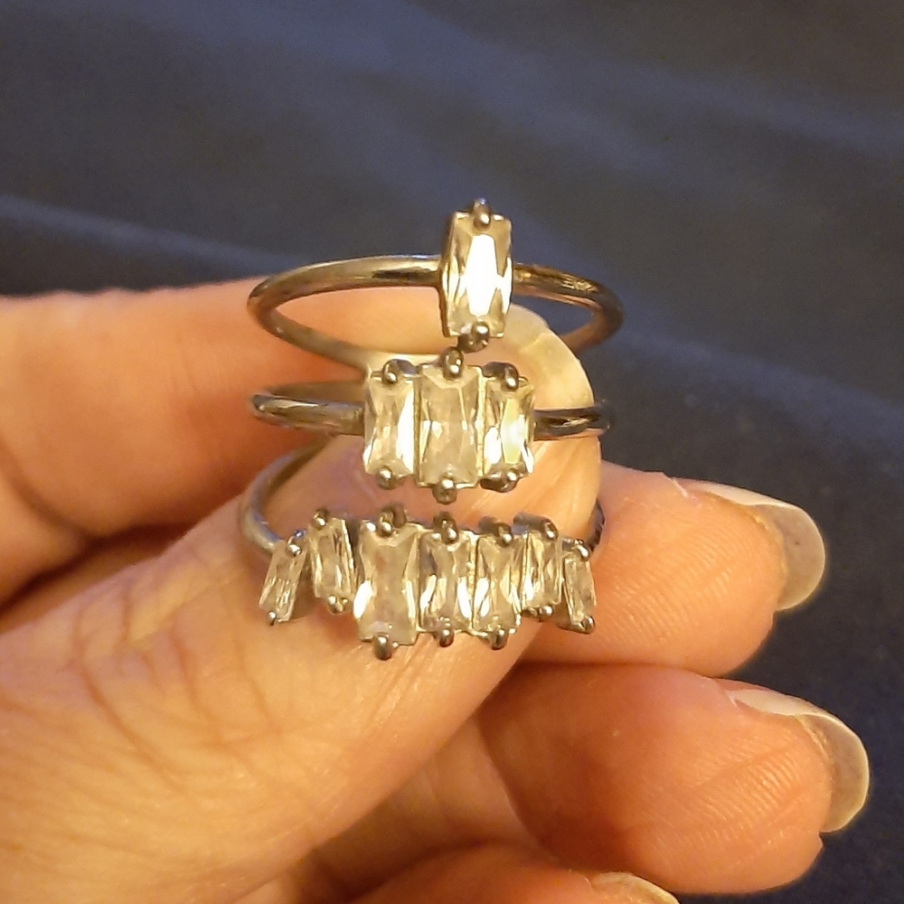Triple diamond silver ring